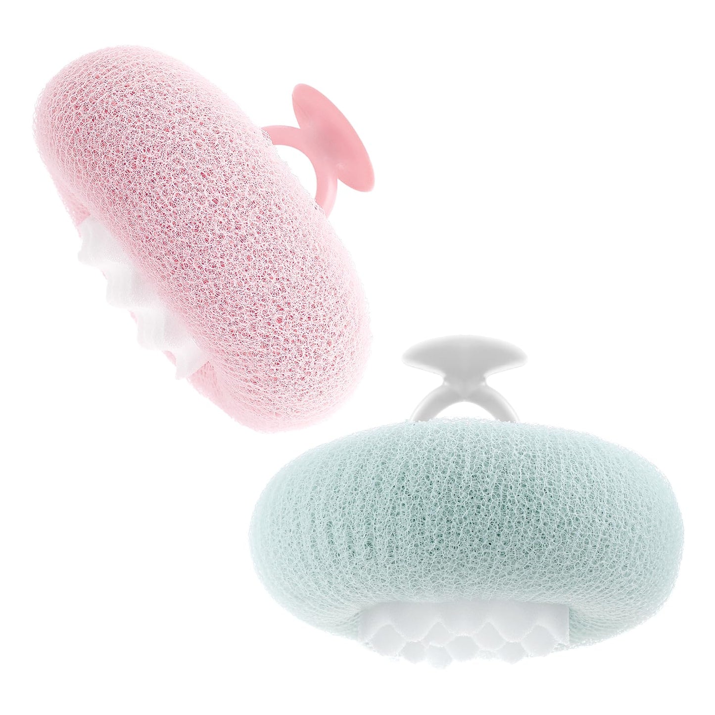 Ptwola 2 Pcs Soft Sunflower Suction Cup Bath Ball Bath Body Brush Exfoliating Mesh Bath Sponge Cleaning Scrubber Bath Sponge Brush with Comfortable Non-Slip Handle (Blue + Purple)