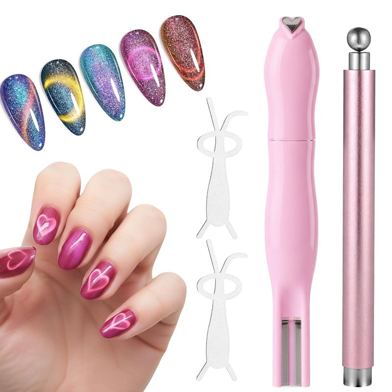 Qianyu Cat Eye Nail Magnet Gel Polish - 3 in 1 Tool with Heart Magnet & Dual-Ended Pen | 2 Pcs Bunny Guides for 3D Nail Art