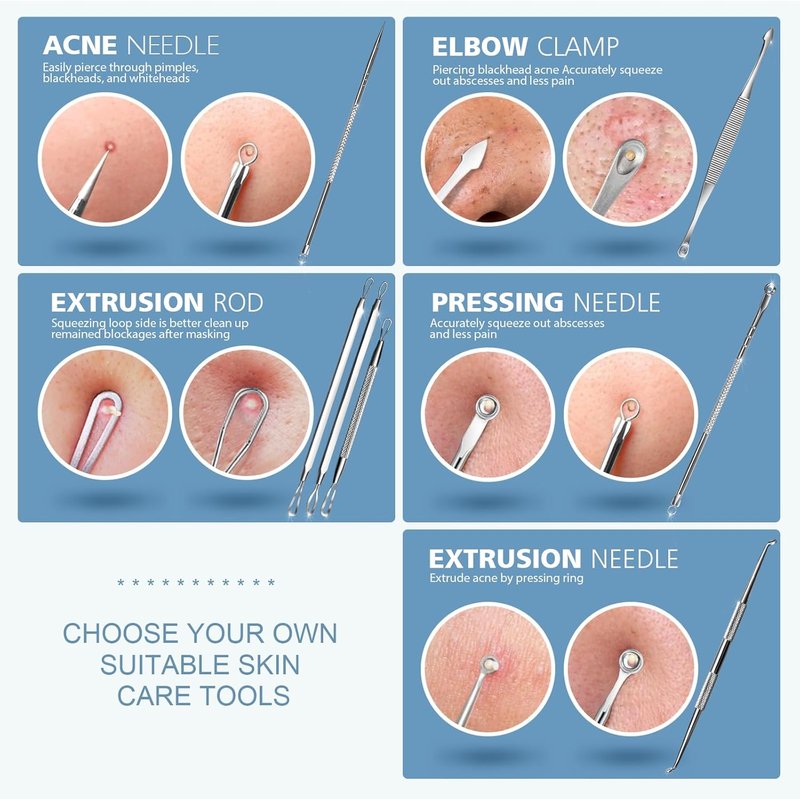 Pimple Popper Tool Kit - 7 in 1 Blackhead Remover & Extractor | Facial Acne Treatment