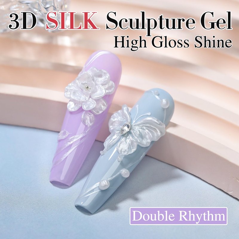 Double Rhythm 3D Nail Gel Pearl Solid Sculpting Gel for Nail Art Non-Sticky Hard Gel for Building Carving Molding Nail Extension Soak Off UV/LED Nail Art Salon Home DIY 0.5 Oz (Silver-Silk 01)