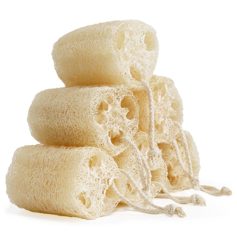 FRTIM Natural Loofah Sponge, Organic Bath Loofah Pack, Lufas Exfoliating Body Scrubber, Loofas Sponges Shower Loofah for Women and Men, Skin SPA Ecotools- 6 Pack