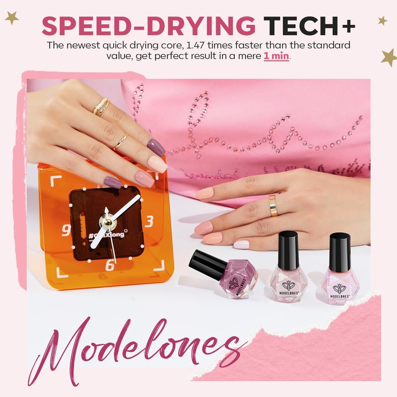 Modelones Nail Polish Set - 12 Colors Quick Dry Mini Lacquer Kit | Neutral Shimmer & Glitter for DIY Nail Art