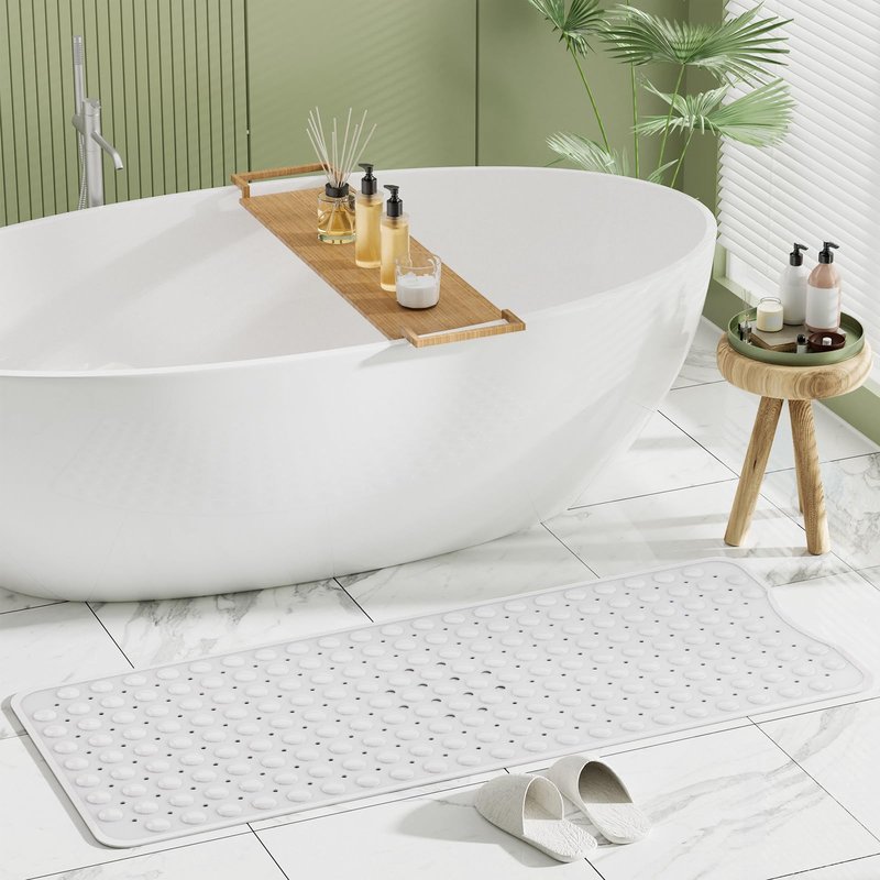 AmazerBath Shower Mat Non Slip 40 x 16 Inches, Shower Stall Mats with Suction Cups and Drain Holes, Non Slip Bath Mat for Tub for Elderly & Kids, White