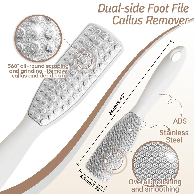 GEENOA New Foot Brush & Foot Files Set(3PCS), 3-IN-1 Foot Scrubber with Long Handle, 10.2’’-27.5’’Adjustable Foot Scrub Brush and 2 Upgrade Foot File Callus Remover, Gift-Box Packed(White+2*Foot File)