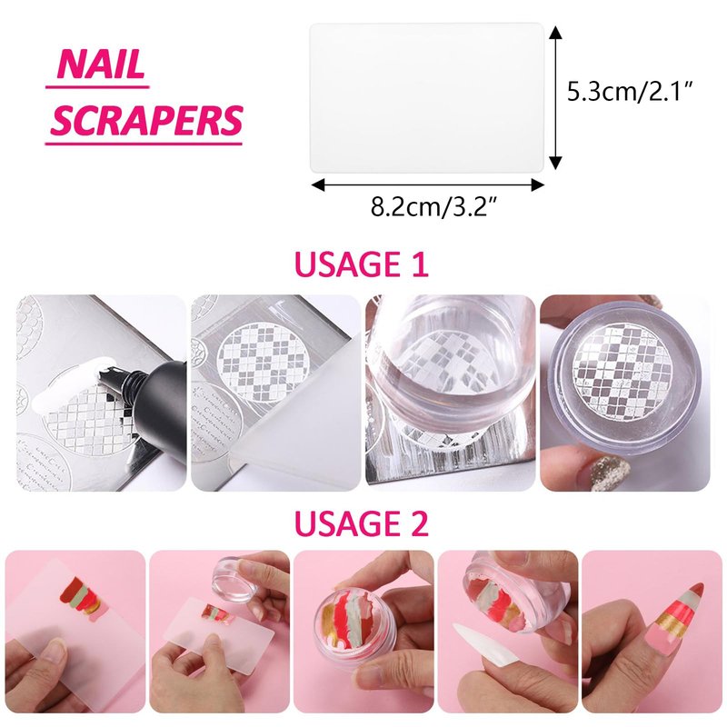 French Tip Stamp - 4Pcs Clear Silicone Stamps With 4Pcs Scrapers for Manicure Home Salon DIY Nail Art