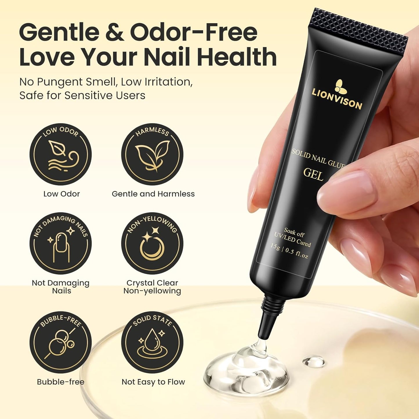 Solid Gel Nail Glue - UV Cured Adhesive for Press-On Nails | Long-Lasting 28+ Days - 15g Tube