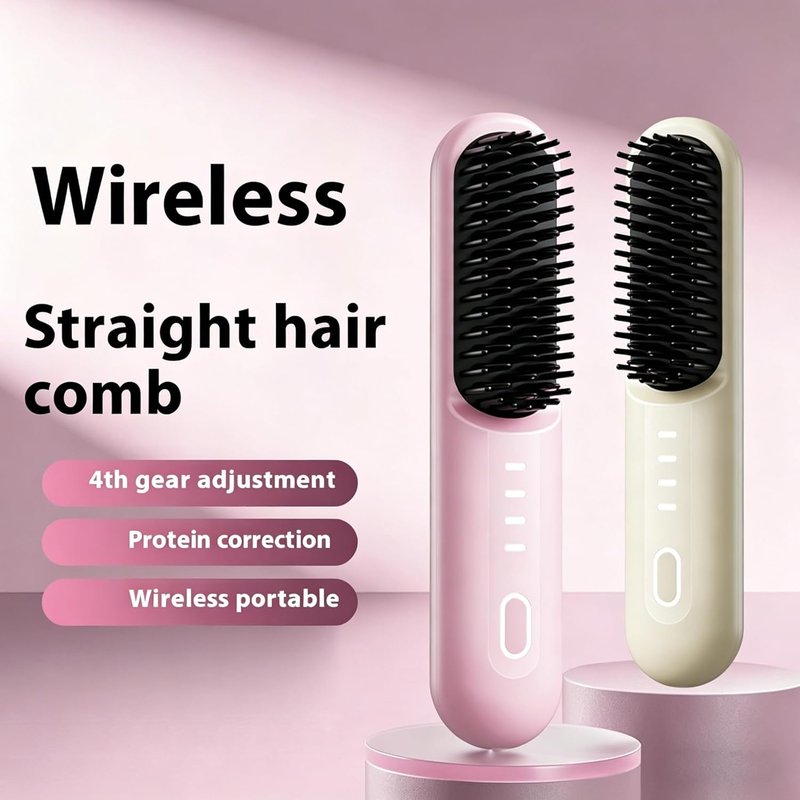 Go Brush Pro Cordless Straightening Brush - Fast 30s Heat, 4 Temp Settings, Ionic & Ceramic Care | Pink