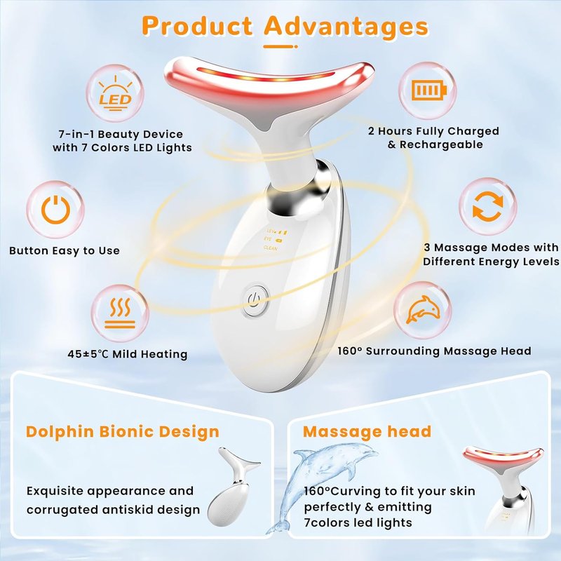 Skiennix Facial Beauty Device - Triple Action LED Face Massager with 7 Color Options | Glossy White