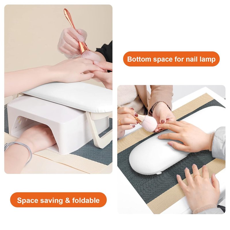 Diesisa Nail Arm Rest - Foldable PU Leather Hand Rest for Manicure | Soft White Nail Mat for Salon Use