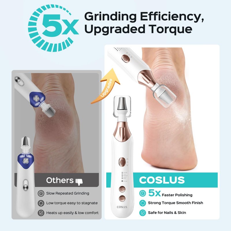 COSLUS C43 Professional Manicure Pedicure Kit, 5-in-1 Electric Nail File for Toenail Hand Feet - Upgrade Wider Grinder for Thick Nails Care, Cordless, 5 Speed, for Men Women Seniors Home Salon, White