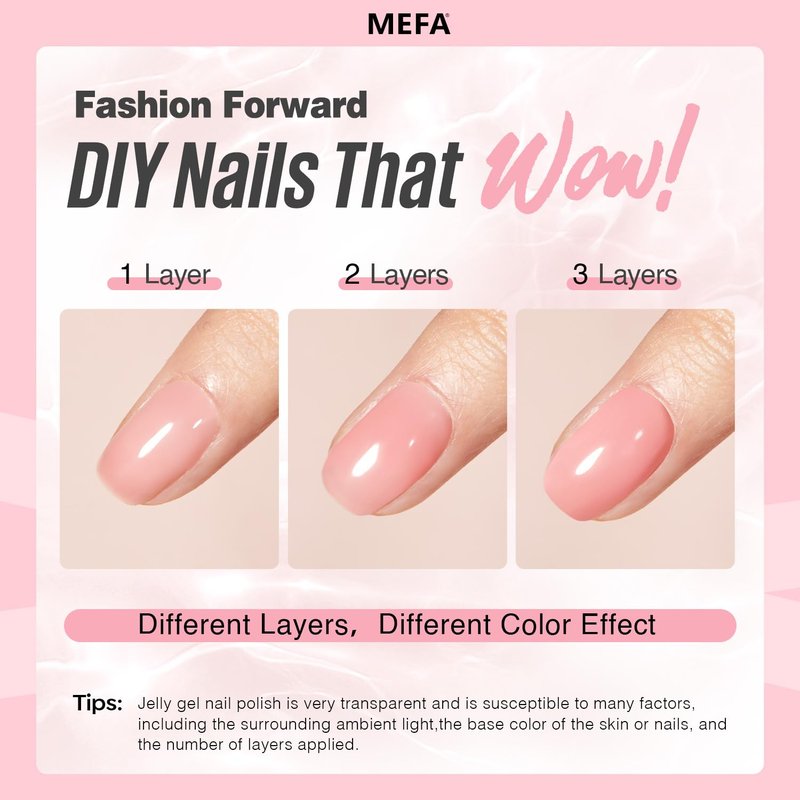 MEFA Jelly Gel Nail Polish Set - 12 Colors Including Valentine's Nude Pink & Milky White | Soak Off DIY Nail Art