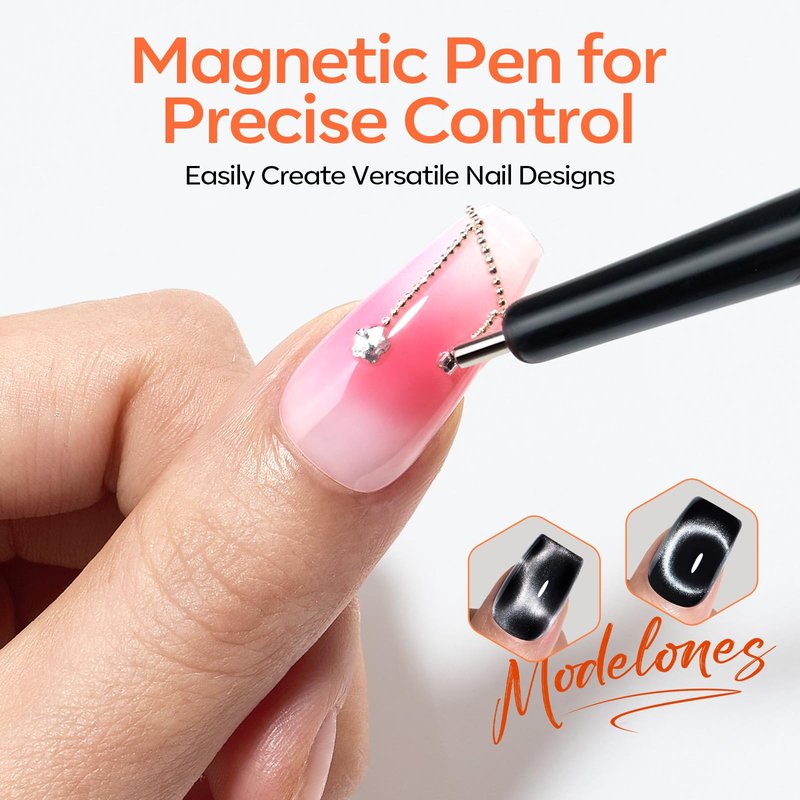 modelones Cat Eye Magnet, 10PCS Cateye Magnet for Nails Cat Eye Gel Nail Polish Tools Heart Hole Square Powerful 3-in-1 Dual Head Magnetic Wand Heart French Floral Effect Salon DIY Use Gift