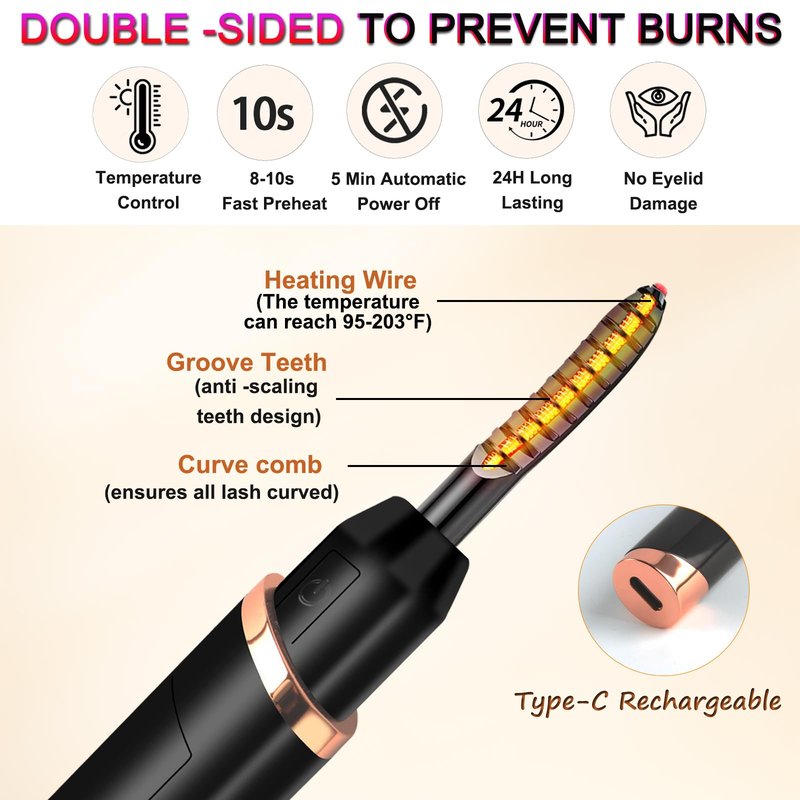 Heated Eyelash Curlers with Battery Indicator, Electric Eyelash Curler 3 Temperature Modes LED Display USB Rechargeable Makeup Tools, Heated Lash Curler Ideal Christmas Gift for Women MB-1
