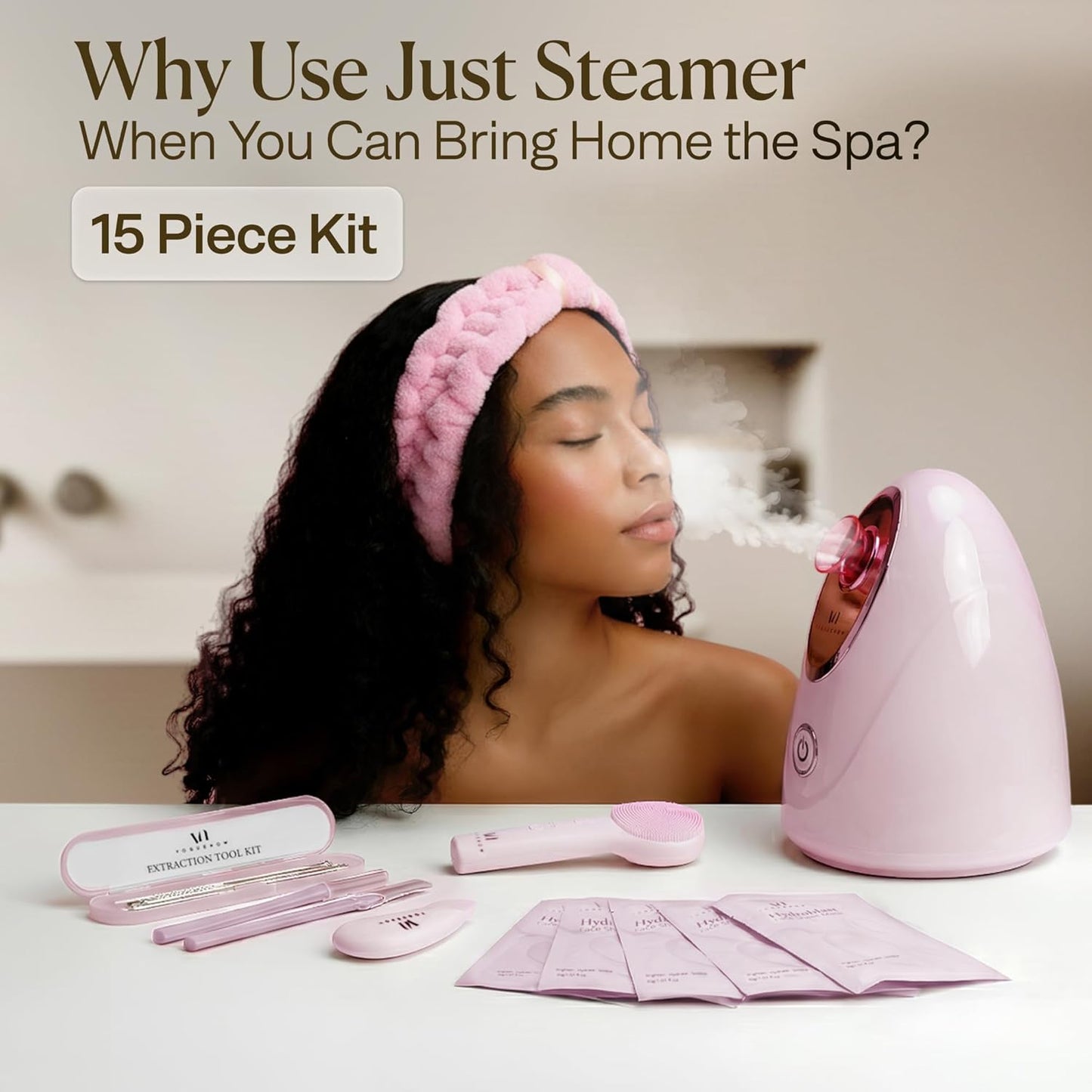 VogueNow Facial Steamer Spa Kit - Deep Cleansing Face Steamer with 15 Skin Care Tools | Perfect Self-Care Gift for Women