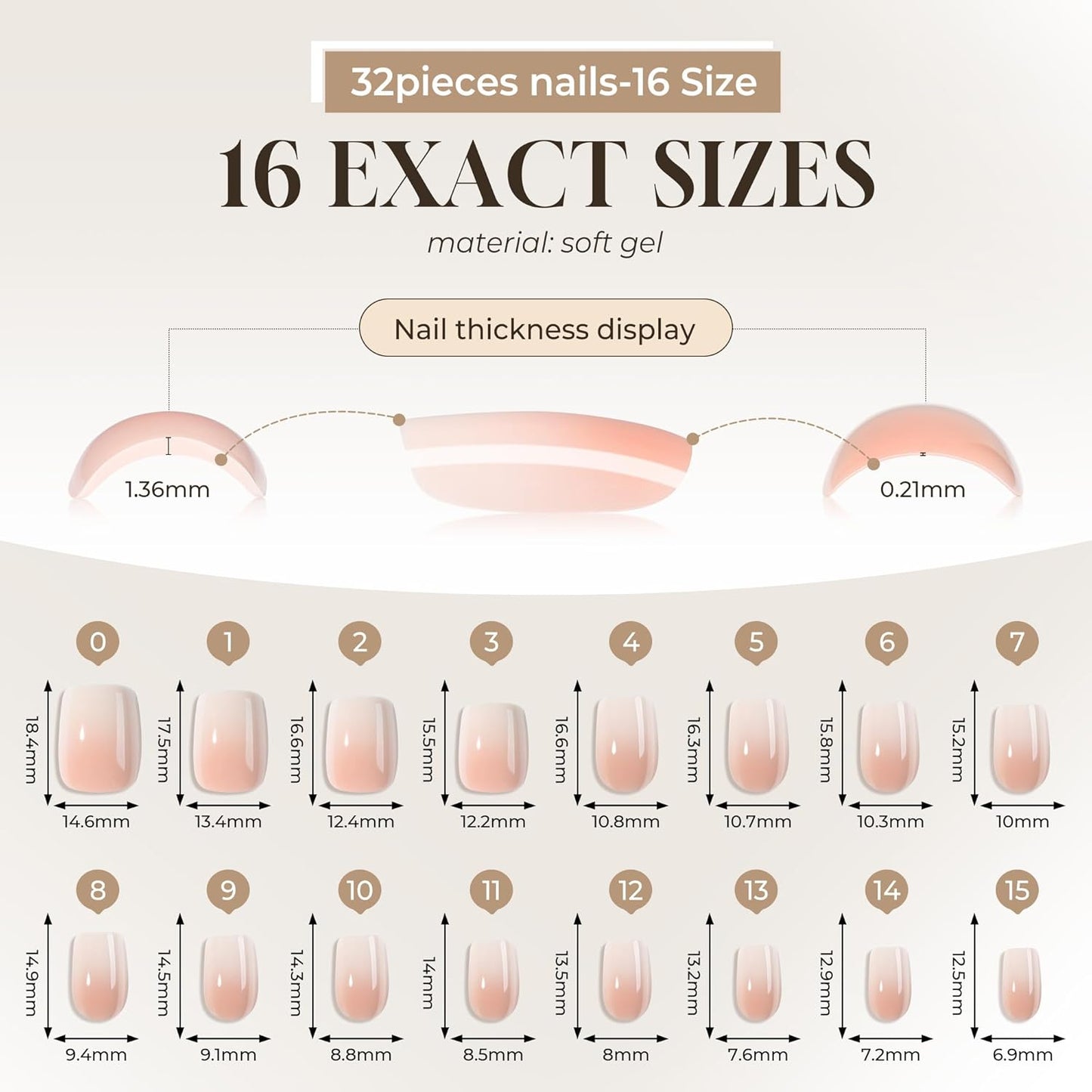 UNA GELLA Press On Nails - Ombre Soft Gel Short Square Kit with Adhesive Tabs & Nail File | 32 Reusable Fake Nails in Nude Cream