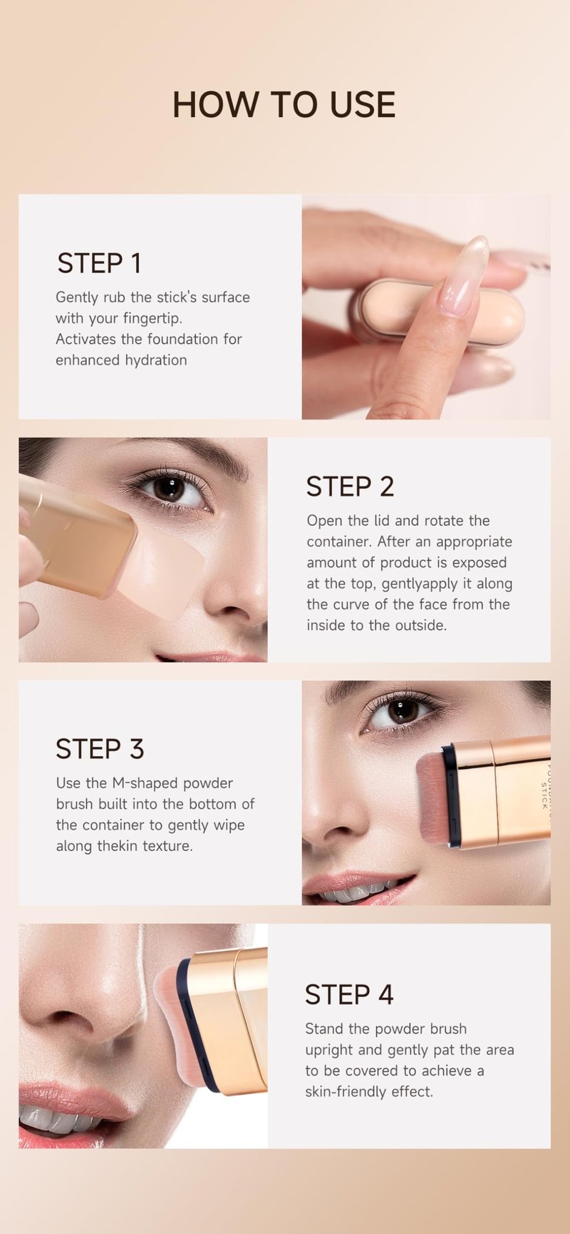 QIANWHITE Foundation Stick Waterproof Natural Nude Makeup, Full Coverage Korean Makeup Skin Tint With Brush for All Skin(CHOCOLATE,0.7 Oz / 20g)