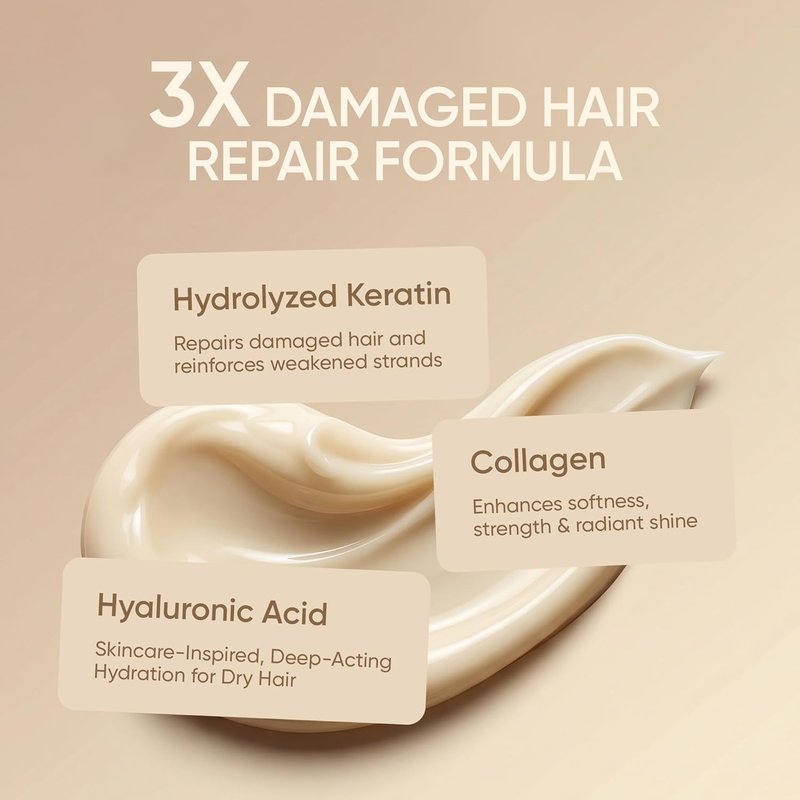 Keratin Hair Mask - Deep Repair for Dry, Damaged Hair | Hydrolyzed Keratin, Argan Oil, 8.5 fl oz