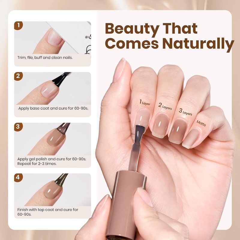 Beetles Brown Jelly Gel Nail Polish - 15ML Soft Brew Natural Nude Brown for Fall Nail Art