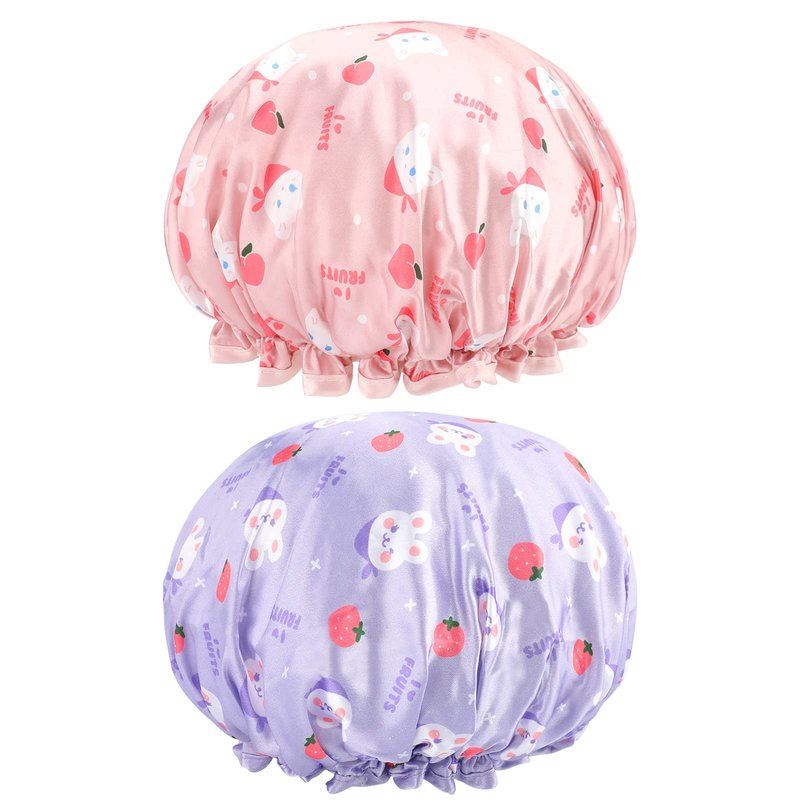 G2PLUS Kids Shower Cap, 2 Pack Cute Cartoon Bath Hat, Reusable Double Layer Bathing Cap for Toddlers and Children Hair Washing