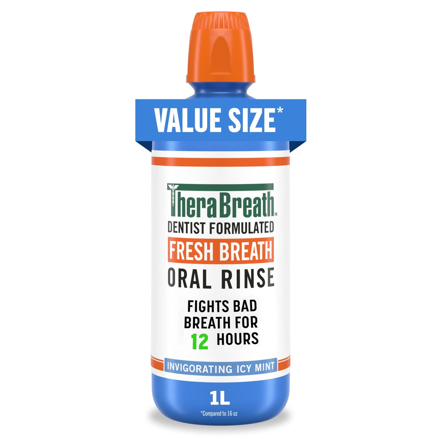 TheraBreath Fresh Breath Oral Rinse, Invigorating ICY Mint Flavor, Dentist Formulated and ADA-Accepted Mouthwash for Bad Breath pH-Balanced, Alcohol Free & Non-Burning, 1 Liter