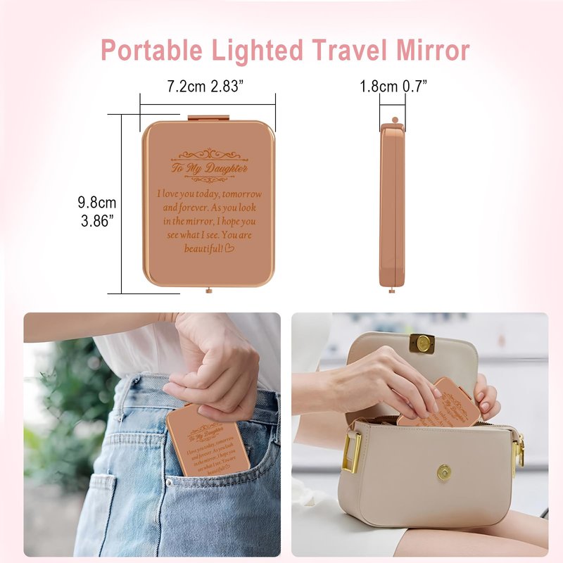 GLINTZ Daughter Gifts from Mom, Rose Gold Daughters Compact Mirror with Light, Birthday Gifts for Daughter from Mother, Graduation Wedding Anniversary Christmas