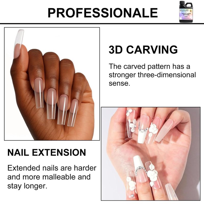 MUSILAN Monomer Acrylic Nail Liquid, Professiona 16.9oz Monomer Liquid for Acrylic Nail Sets and Acrylic Nail System Kit,MMA Free Monomer, Non-Yellowing Acrylic Liquid for Nails Salon DIY & Technician