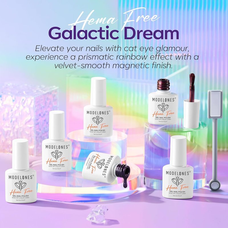 Modelones Cat Eye Gel Nail Polish Set - Hema-Free 6 Colors with 9D Chameleon Effect | Glitter & Magnet Soak Off