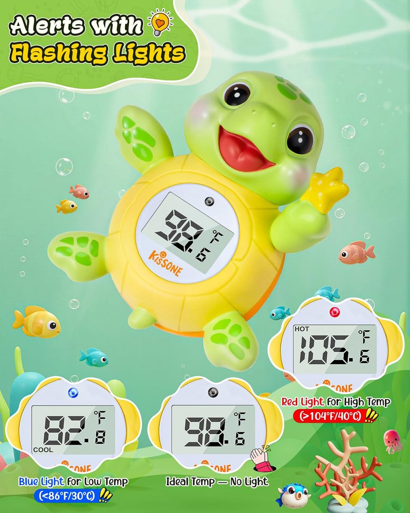 KISSONE Baby Bath Thermometer, Digital Water Temperature Monitor for Newborns & Toddlers, Accurate Temperature Readings, BPA-Free, °F/°C, Floating Turtle Toy with Bath Water Safety