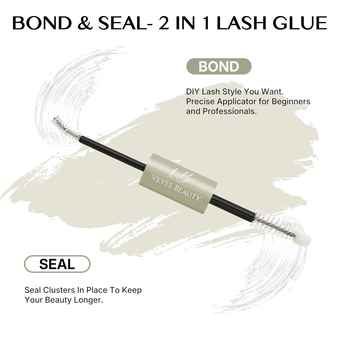 Veyesbeauty Lash Bond and Seal - Waterproof 2-in-1 Cluster Lash Glue for Long-Lasting Hold | 5ml + 5ml (White Bond)