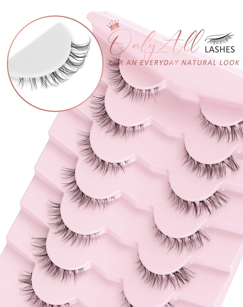 Onlyall Short Lashes Natural False Eyelashes 3/4 Small Lashes Fake Eyelashes Wispy Lashes Natural Lashes Clear Band Lashes 12mm Lashes H21