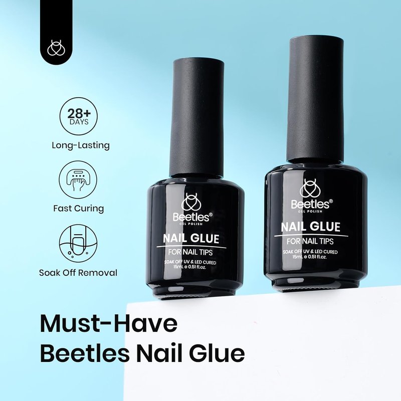 beetles Gel Polish 9 In 1 Gel Nail Glue for Clear Acrylic Nail Tips 2 Pcs 15ml Long Lasting Nail Gel Kit for False Nails Tips, Base Blooming Nail Gel, U V Light Required, Gift for Women