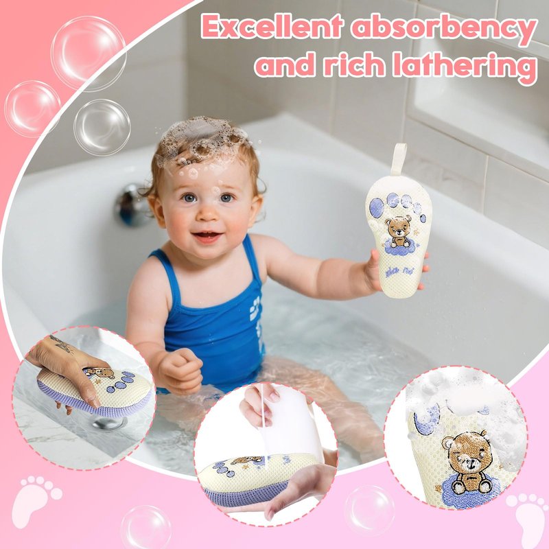 Baby and Kids Bath Sponge (2 Pack) Cute Foot-Shaped Child & Toddler Bath Exfoliating Body Scrubber luffa Sponge.Bath Sponge Specially Designed for Infants, Women, Boys, and Girls