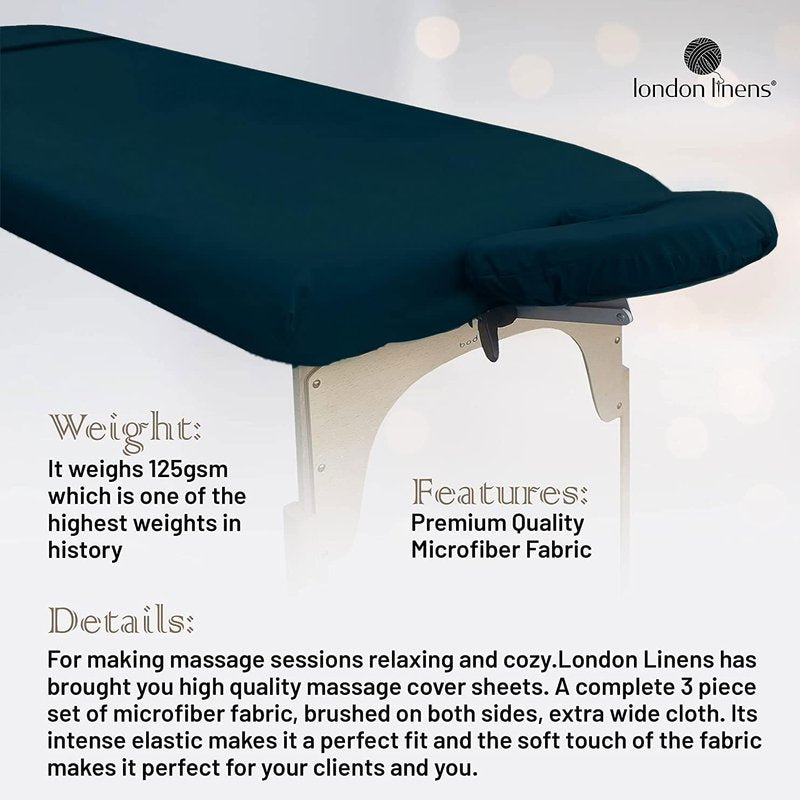 London Linens Soft Microfiber Massage Table Sheets Set - 3 Piece Navy Blue Cover, Fitted Sheet & Face Rest Cover