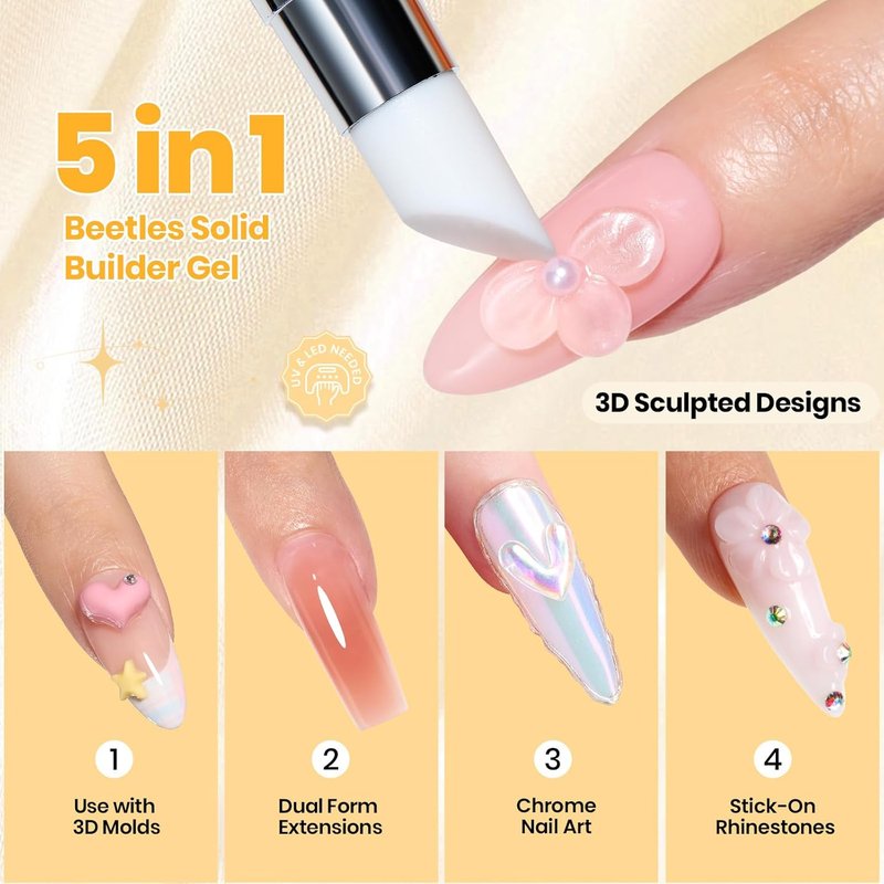 Beetles 3D Gel Nail Art - 2 oz Non-Sticky Clear Sculpting Gel for Easy DIY Nail Designs | Pastel Playland