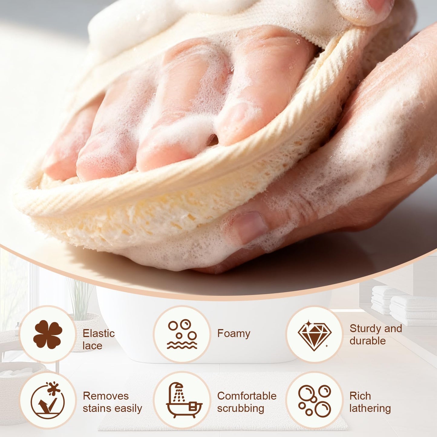 LUOMRTAN 3 Pieces Natural Luffa Exfoliating, Body Scrubbers for Shower & Bath, for Face and Body that Gets You Clean