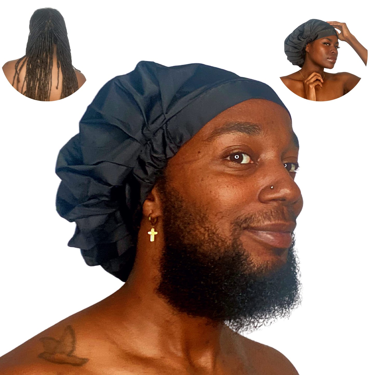 TTAT Shower Cap Extra Large for Men & Women With Braids, Dreadlocks, Locs, Afro, Coily, and Long Hair, Waterproof, Washable, Reusable & Adjustable, Great for Home, Spa, Conditioning, Self Care, Hotel & Salon