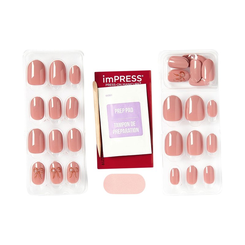 Kiss Impress No Glue Mani Press On Nails, Design, 'Close to you', Pink, Short Size, Oval Shape, Includes 30 Nails, Prep Pad, Instructions Sheet, 1 Manicure Stick, 1 Mini File