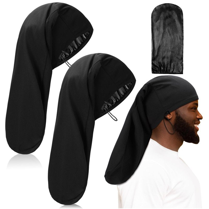 Tatuo 2 Pieces Satin Lined Unisex Jumbo Dreadlock Cap Long Dreads Hair Head Wrap Sleeping Cap Hair Accessories Sleep Bonnet (Black,20 x 9 Inch)