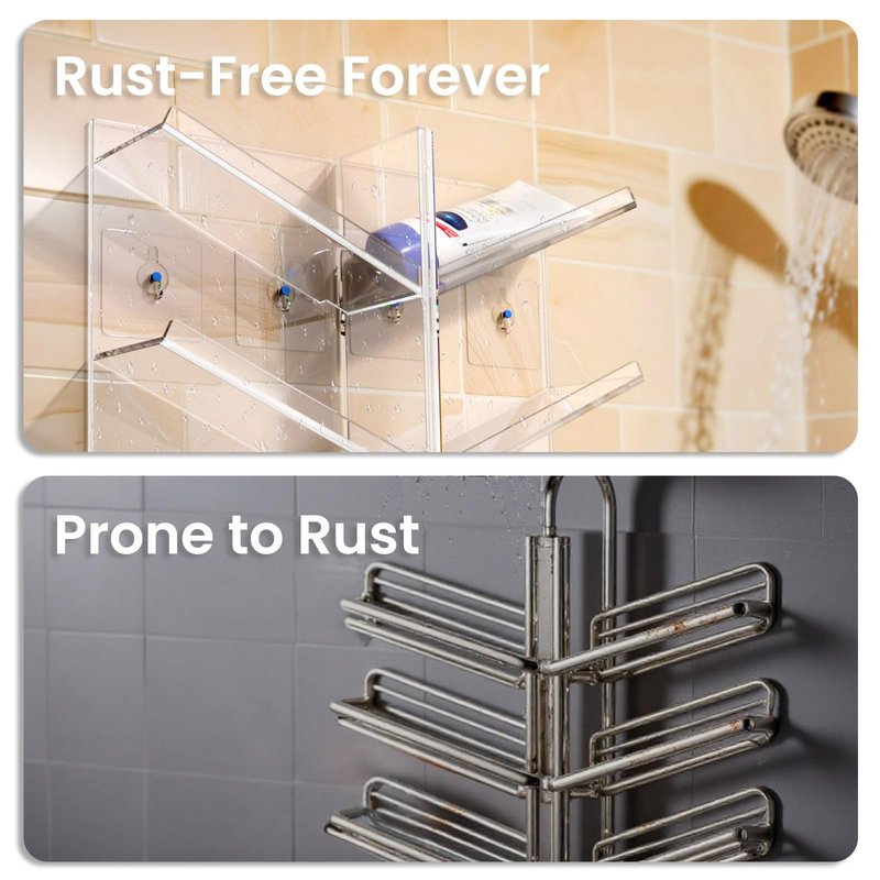 AITEE Acrylic Bathroom Organizer Caddy, Clear Shampoo Holder Wall Mounted, Shower Organizer with Suction Cup, No Drilling and Rustproof, Sturdy and Durable - Combination Shelf