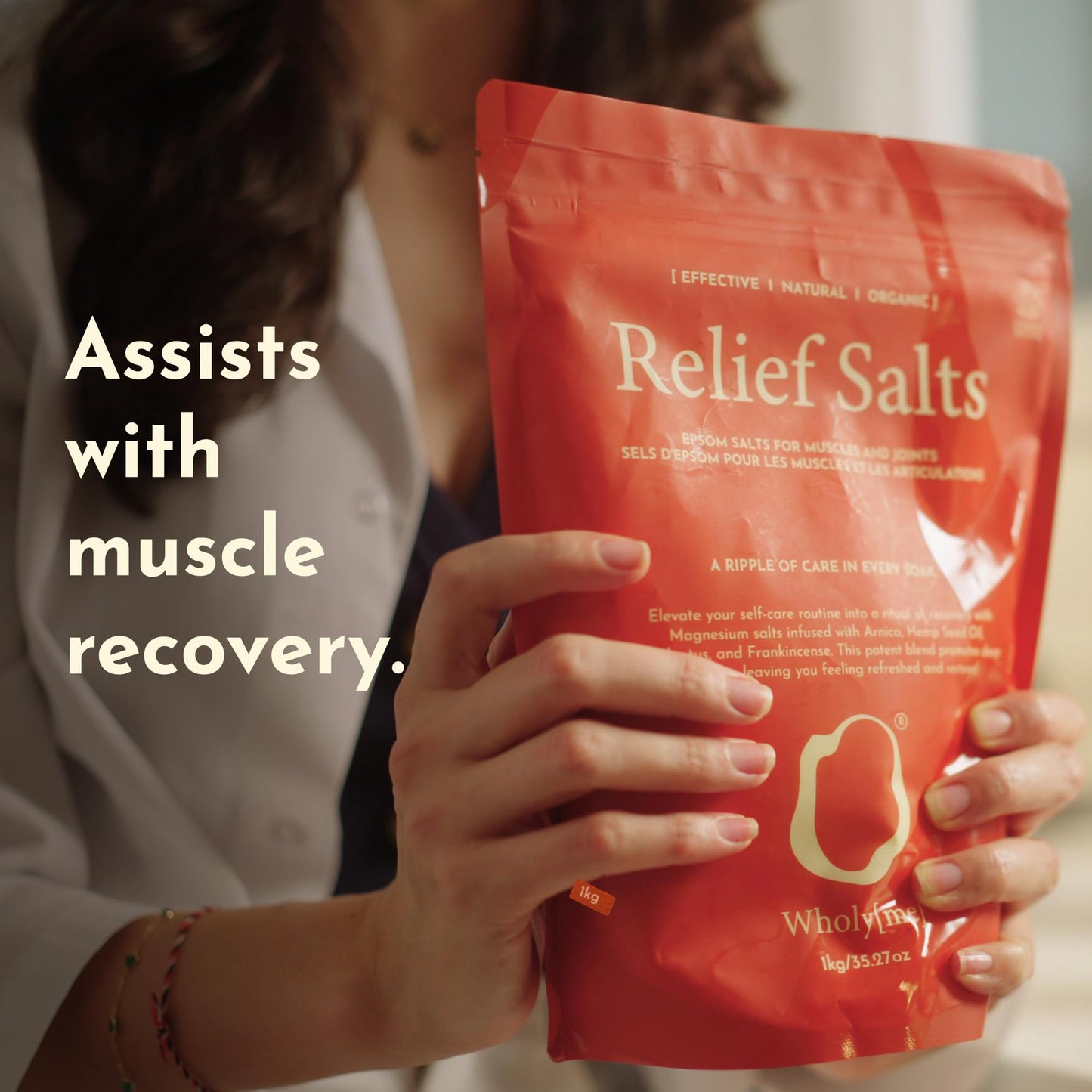 WholyMe Epsom Salt Bath Salts - Natural Bath Soak for Muscle and Joint Recovery with Arnica, Frankincense and Eucalyptus Essential Oil - Great for Post Workout and Relaxation - 35 Ounce (1Kg)