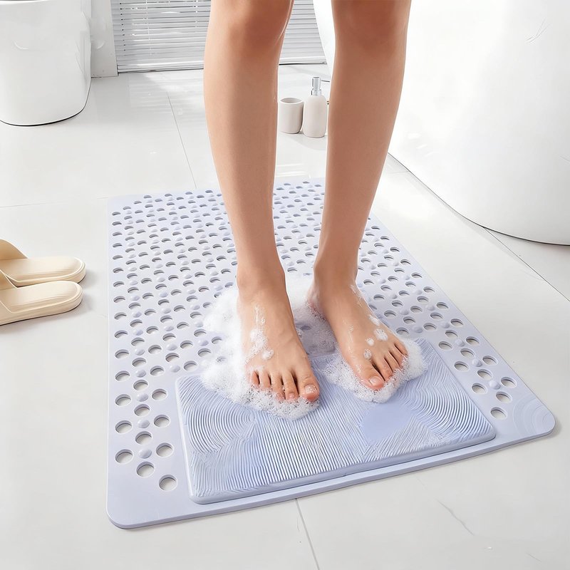 Merleu Bath Tub Shower Mat with Soft Shower Foot Scrubber Mat for Massage,Non Slip Bathtub Mat with Strong Suction Cups, Silicone Shower Foot Scrubber Mat (Dusty Blue, 31.5" X 19.7"(Rectangular))