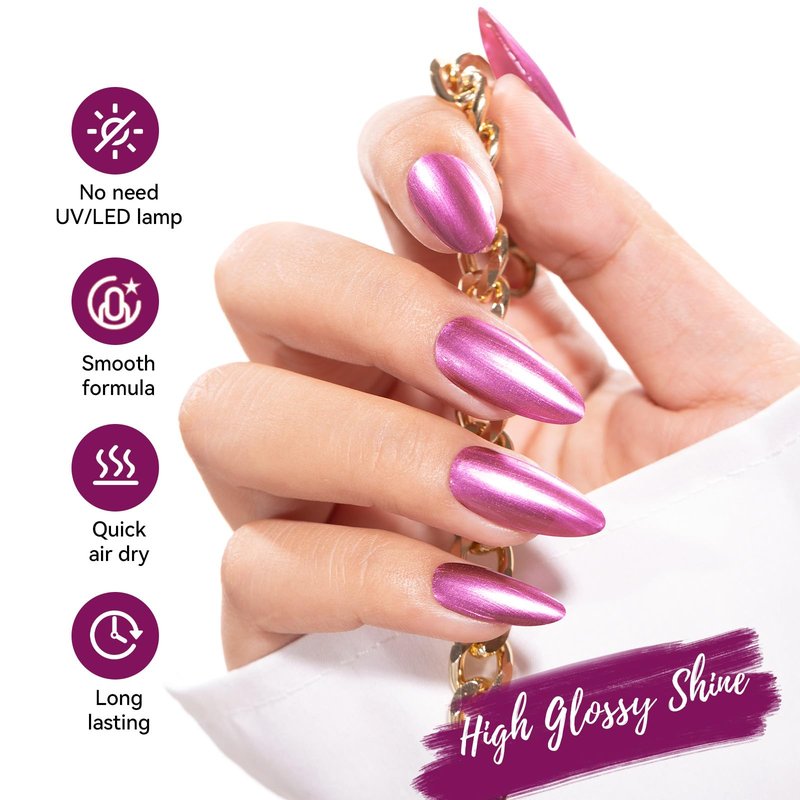 Nailshion Metallic Purple Rose Nail Polish with 3-in-1 Clear Base Top Coat, Fast Air Dry Fingernail Polish Duo, Non-Gel, Opaque, Glossy Luxury Nail Art Fingernail Toenail Polishes