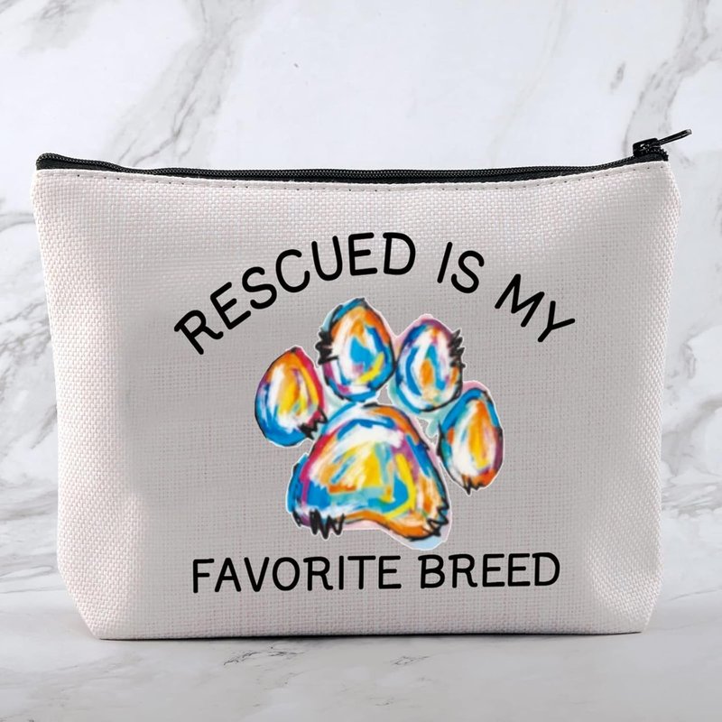 MNIGIU Makeup Zipper Bag - Rescued Is My Favorite Breed | Perfect Gift for Dog Moms