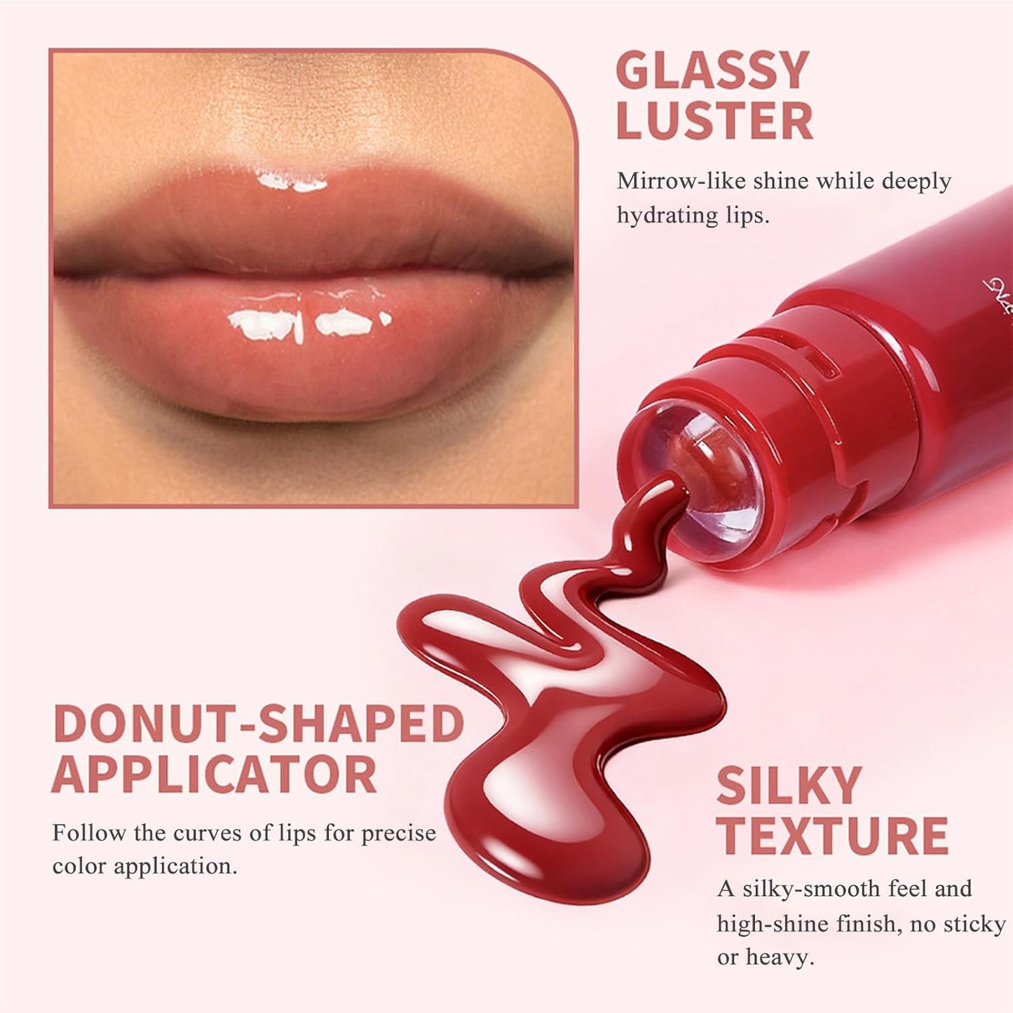 TEEROVA Tinted Lip Serum - High Shine Hydrating Formula with Plumping Polypeptides | Sheer Red