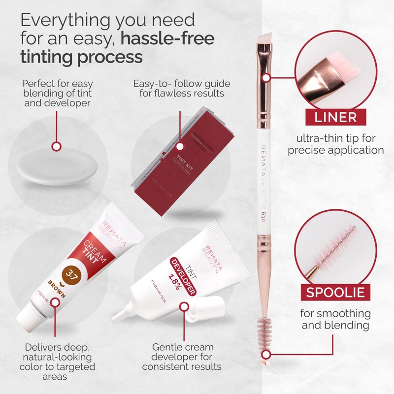 RB RENATA BEAUTY Tint Kit – Cream Hair Dye Kit with Developer and Application Brush for Spot Coloring - Covers Gray Hairs, Smudge-Proof, Long-Lasting Up to 4 Weeks, 20 Applications [Brown]