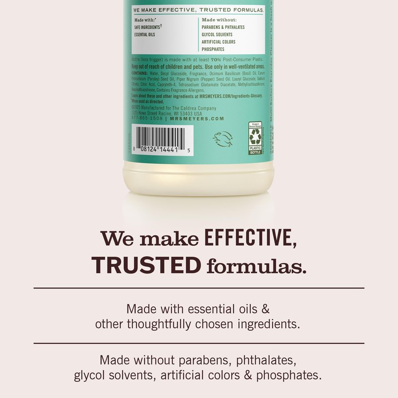 MRS. MEYER'S CLEAN DAY Multi-Surface Everyday Cleaner, Basil Scent, 16 Fl Oz Bottle - 3 Pack