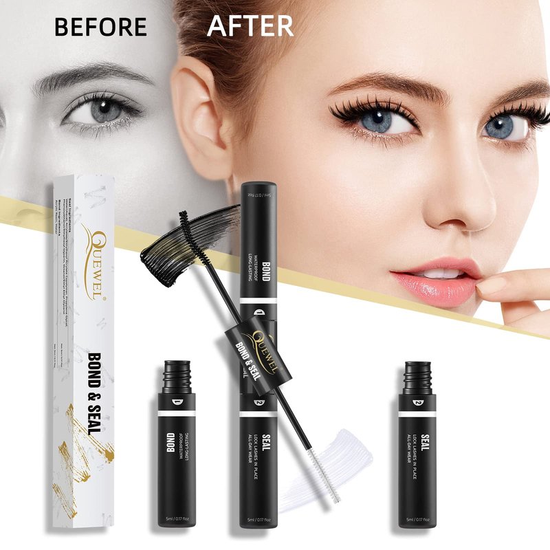 QUEWEL Lash Clusters Bond and Seal, Black Cluster Lashes Glue for DIY Eyelash Extensions, Strong Hold&Waterproof Eyelash Clusters Glue, Gentle Lashes Glue