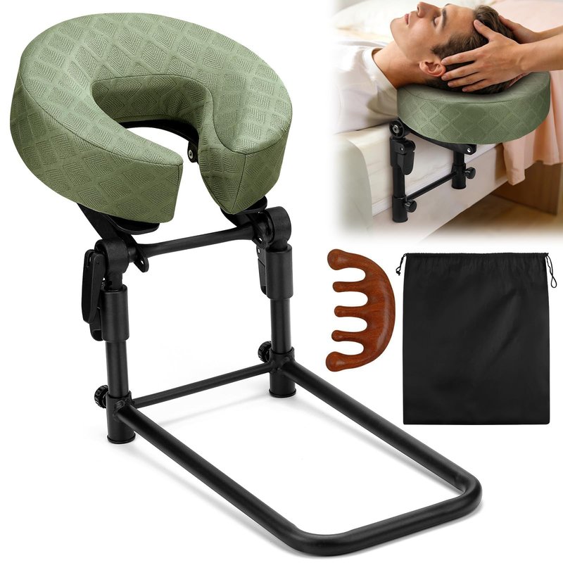 HairChrysm Massage Headrest for Bed with Scalp Massager Storage Bag, Adjustable Home Bed Massage Head Holder for Sleeping Mattress, Massage Face Cradle Face Down Pillow