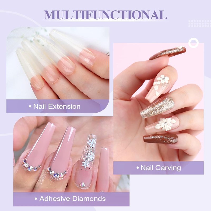 Saviland Acrylic Nail Kit - 15g Clear, White & Pink Acrylic Powder with Brush, Forms & Tools