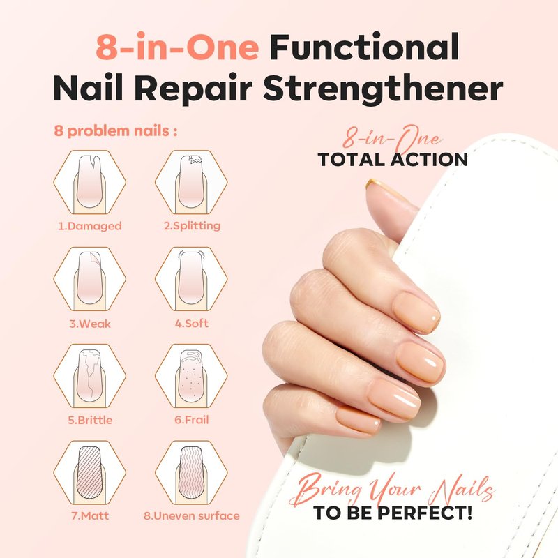 modelones Nail Strengthener Nude Nail Repair for Damaged Nails Strengthening Polish 15ml Nail Growth and Strengthener Natural Concealer Foundation Nail Care Gifts for Women